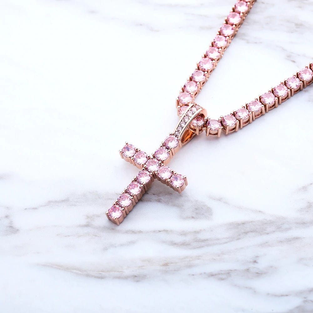 Pink / Rope / 18 IN Cross Necklace - The Gold Supply