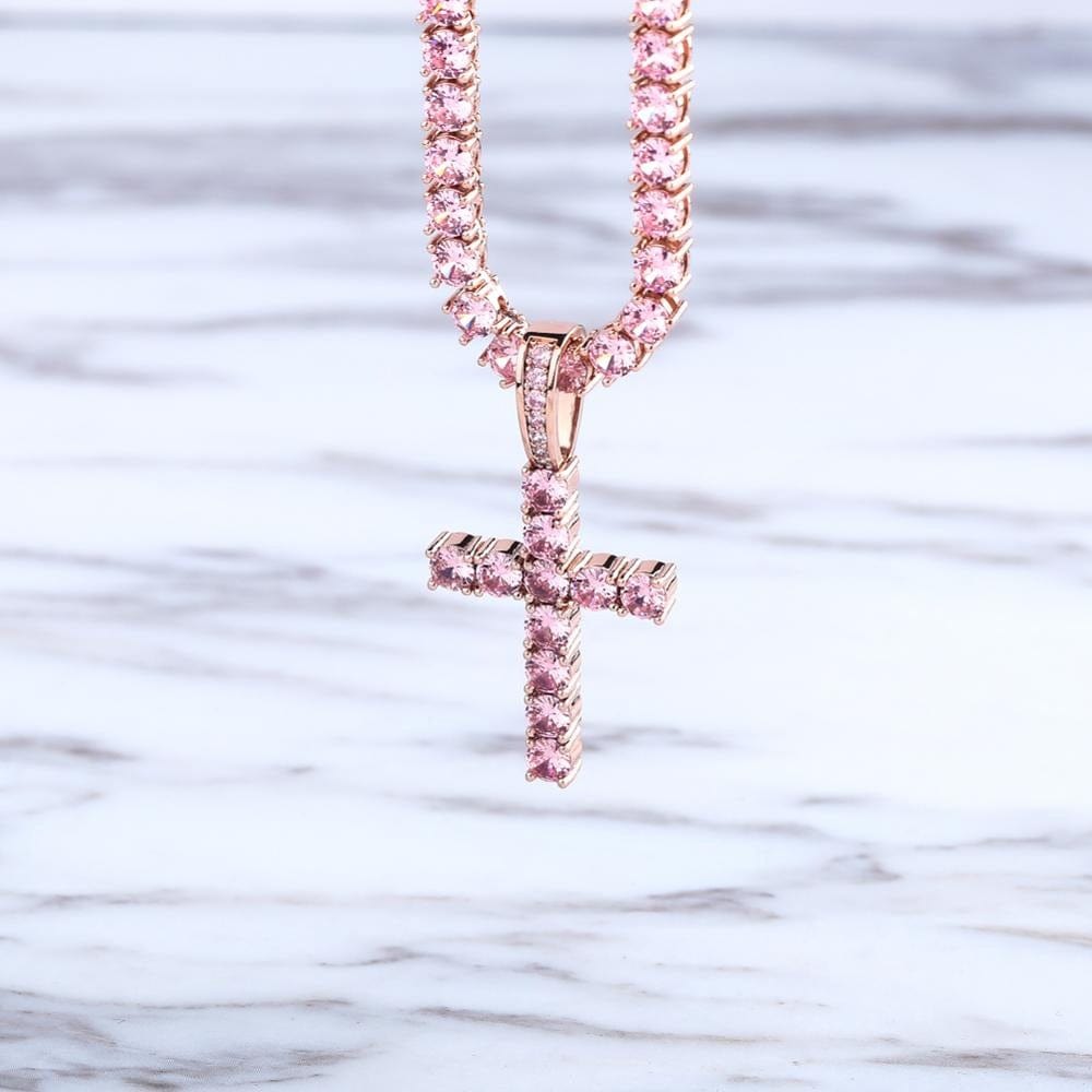 Gavello 18kt rose gold tattoo cross diamond necklace - Pink